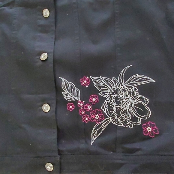 Quacker Factory Embroidered Cotton Jacket Size L Rhinestone Accents Western - Picture 7 of 16